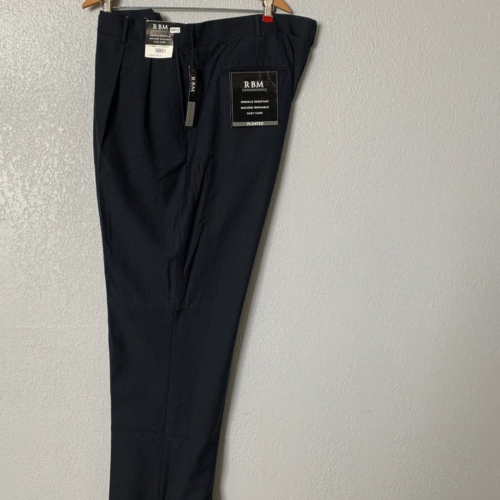 (T13) RBM Platinum Big & Tall Men's Navy Pleated Dress Pants cuffed leg, 44wx32L